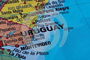 Map view of Aruguay on a geographical globe.