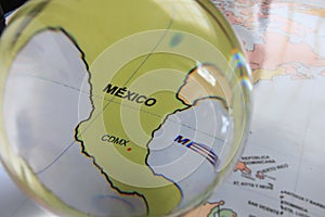 Map view with crystal ball pointing Mexico cdmx