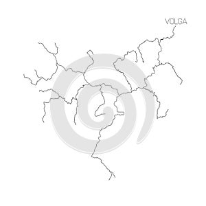 Map of Volga river drainage basin. Simple thin outline vector illustration photo