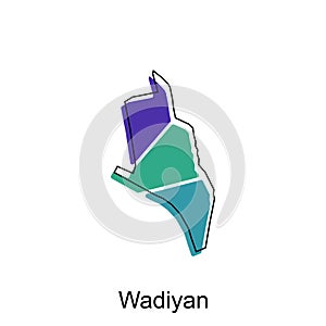 map of Wadiyan colorful modern vector design template, national borders and important cities illustration