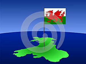 Map of Wales with flag