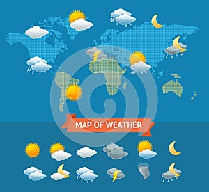 Map of Weather with Icons Set. Vector