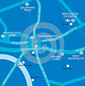 Map of west london area including hammersmit flyover