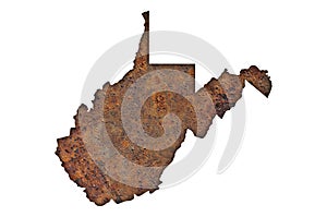 Map of West Virginia on rusty metal