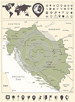 Map of the Western Balkans and World Map with navigation icons