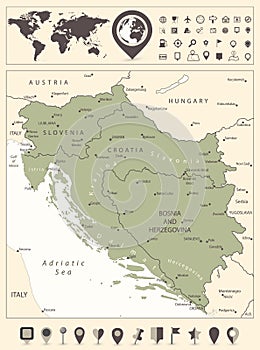 Map of the Western Balkans and World Map with navigation icons photo