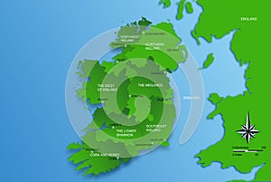 Map of the whole Ireland with regions