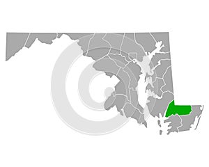Map of Wicomico in Maryland