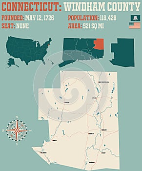 Map of Windham County in Connecticut