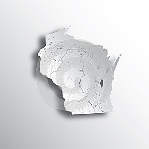 Map of Wisconsin with lakes and rivers.