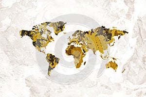 Map of the world artistic black gold marble design