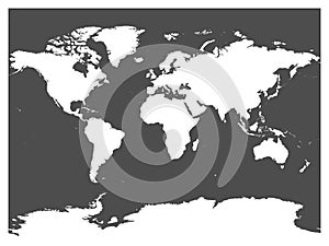 Map of World black vector silhouette. White high detailed map on dark grey background