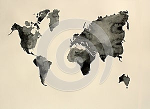 Map world black and white watercolor