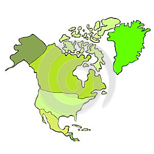 Map of the world continent north america. vector illustration