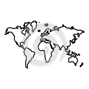 Map world contour outline icon black color vector illustration flat style image