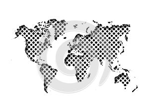 Map of World cut into paper with inner shadow isolated on dotted background. Vector illustration with 3D effect