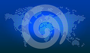 Map of the world dots on blue background