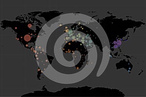 Map of the world and the foci of infection, coronavirus