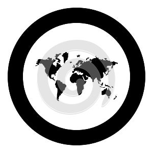 Map world icon in circle round black color vector illustration image solid outline style