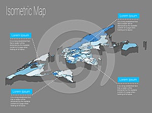 Map world isometric concept. 3d flat illustration