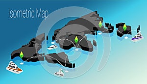 Map world isometric concept. 3d flat illustration