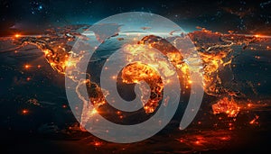 A map of the world with a lot of fire on it.