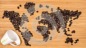 Map of the world made of coffee beans