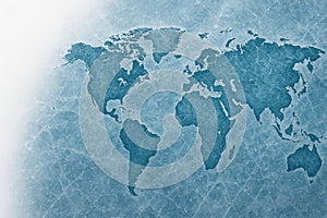 Map of the world made on ice, the concept of cold.