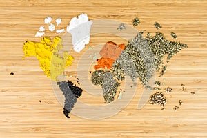 Map of the world made of white various spicies
