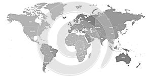 Map of World. Political map divided to six continents - North America, South America, Africa, Europe, Asia and Australia