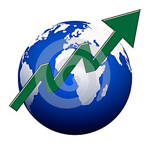 Map of the World with Success Arrow Upwards