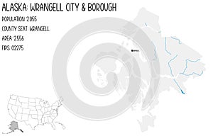 Map of Wrangell City and Borough in Alaska, USA.