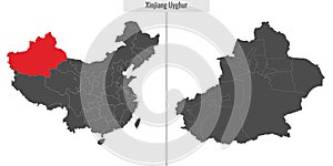 map of Xinjiang Uyghur province of China photo