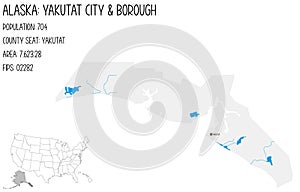 Map of Yakutat City and Borough in Alaska, USA.