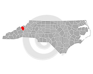 Map of Yancey in North Carolina