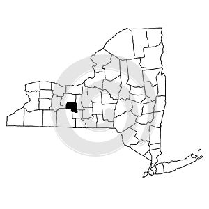 Map of Yates County in New York state on white background. single County map highlighted by black colour on New york map