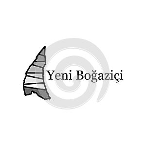 Map of Yeni Bogazici on White isolated background, with named regions and travel icons, illustration vector design template photo