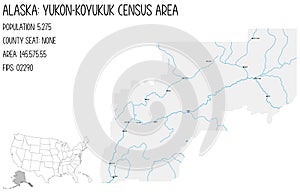 Map of Yukon-Koyukuk Census Area in Alaska, USA.