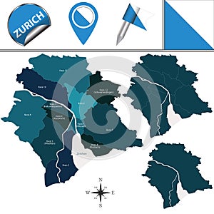 Map of Zurich with Subdivisions