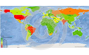 Mapa Coronavirus spread on the world