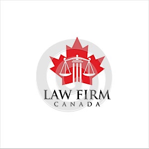 Maple Canada Law Logo Design vector illustration . Canadian Lawyer Directory . Law Firm Logo .