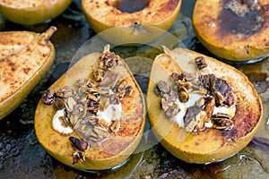 Maple Cinnamon Baked Pears Filled with Granola and Yogurt