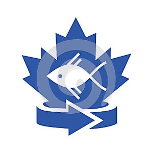 Maple Fish Logo Design. Canadian Fish Logo. Red Maple Leaf with Fish Vector