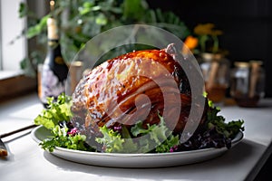 maple-glazed ham with a crispy caramelized crust, generativ ai