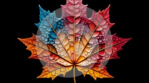 A maple leaf with its intricate, star-like shape and vibrant autumn colors