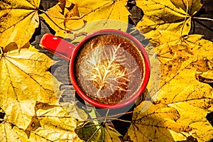 Maple Leaf Latte Coffee Art with Leaves photo