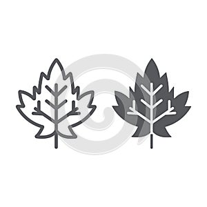 Maple leaf line and glyph icon, foliage and nature, autumn leaf sign, vector graphics, a linear pattern on a white