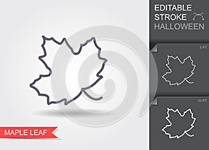 Maple Leaf. Line icon with editable stroke with shadow
