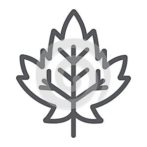 Maple leaf line icon, foliage and nature, autumn leaf sign, vector graphics, a linear pattern on a white background.