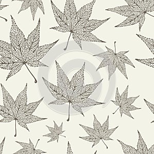 Maple leaf silhouette pattern, seamless vector maple background